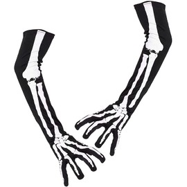 Skeleteen Punk Ripped Arm Warmers - Fingerless Long Sleeve Knitted Warmer Gloves Goth Accessories for Men and Women (Skeleton)