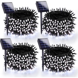 4 Pack 180FT Solar Christmas Lights Outdoor Waterproof, Super Bright 320 LED Solar String Lights with 8 Lighting Modes, Green Wire Twinkle Tree Light for Outside Xmas Party Decorations (Cool White)