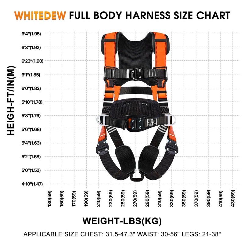 Fall Protection Premium Safety Harness with Shock Absorbing Lanyard, Vented