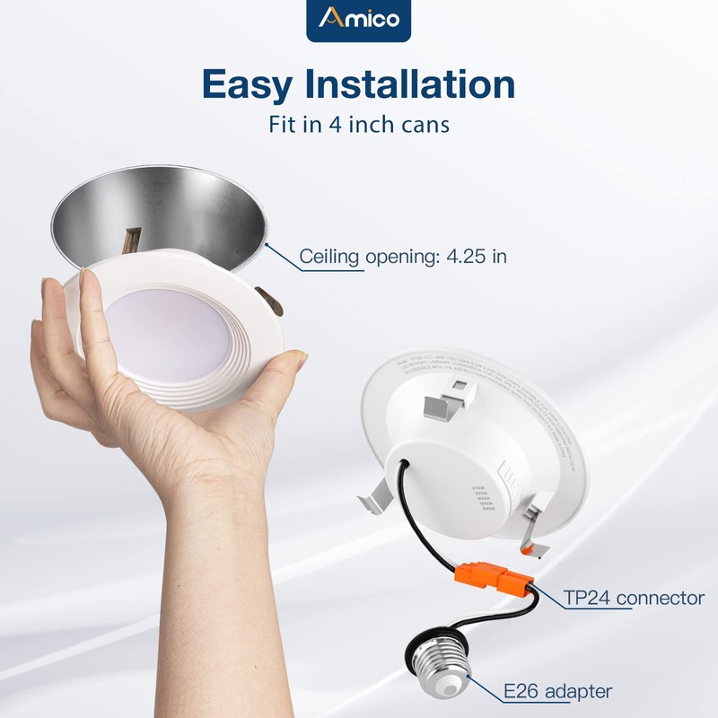 Amico 4 inch 5CCT LED Recessed Lighting 1 Pack, Dimmable,