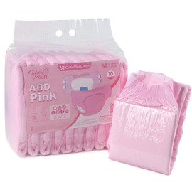 CutiePlusU Disposable Adult Diaper Heavy Absorption Dry Surface Adult Diapers All Night- Pink 10 Pieces (Medium 28"-38")
