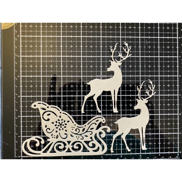 6pc pearl color cardstock sleigh and reindeer embellishments for cards