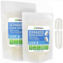 XPRS Nutra Gelatin Size 3 Separated Capsules - 100 Count Empty Capsules Separated in Bags - Clear Empty Pill Capsules - Size 3 Gelatin Capsules - Pill Capsules Empty for DIY Supplement Filling