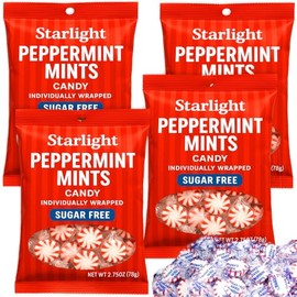 Sugar Free Peppermint Starlight Mint Hard Candy 4 Bags (2.75 oz Each) Individually Wrapped Sugar-Free Candies