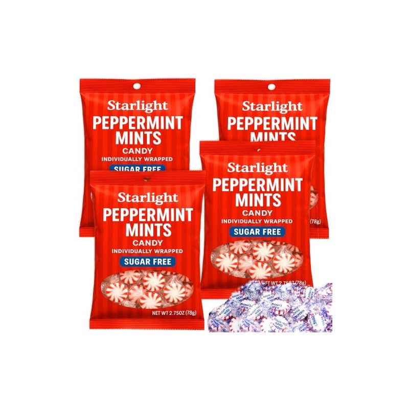 Sugar Free Peppermint Starlight Mint Hard Candy 4 Bags (2.75