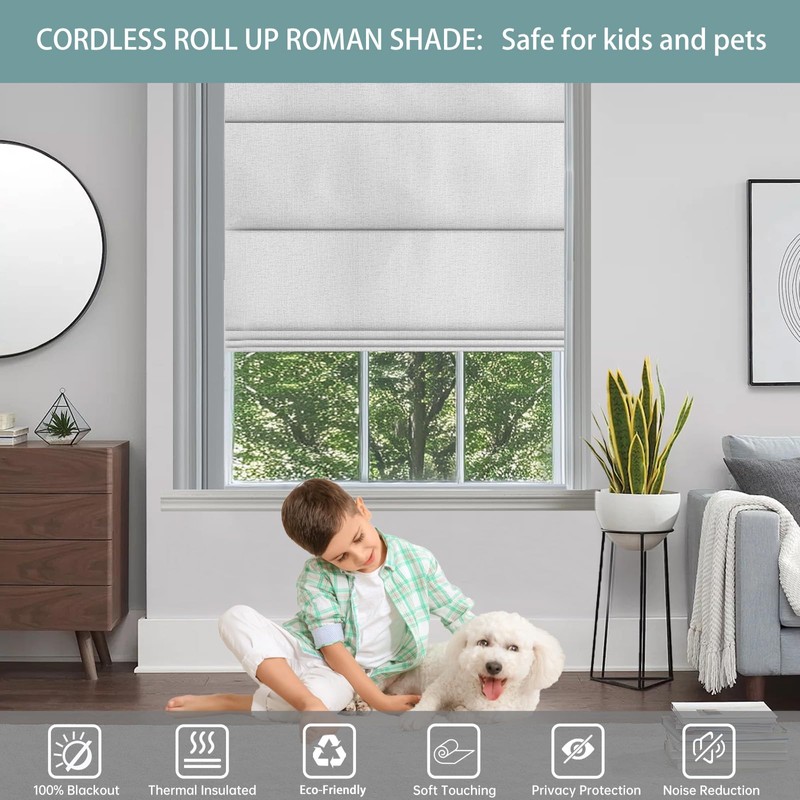 Changshade No Drill Roman Shades for Windows,Cordless Roman Blinds No