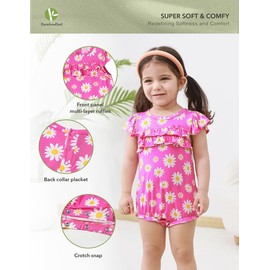 BambooBud Baby Girl Bodysuit Toddler Infant Girls Ruffle Sleeveless Jumpsuit Soft Summer Snap Outfit Bamboo Viscose, Daisy on Pink, 12-18Months