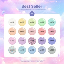 beetles Gel Polish 23Pcs Pastel Nail Set with 3Pcs Glossy & Matte Top Coat and Base Coat, Yellow Purple Pink Blue Bright Macaroon Glitter Uv Nails Paradise Gel Polish Gift for Women & Girls | beetles Gel Polish