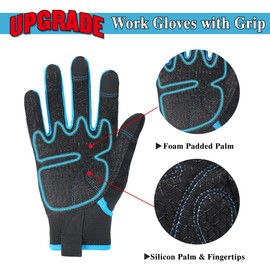 HANDLANDY Grip Work Gloves for Women Men, Safety Utility Yard Working Gloves, Flexible Touch Screen Mechanics Gloves (Grip-upgraded, X-Small (Pack of 1))