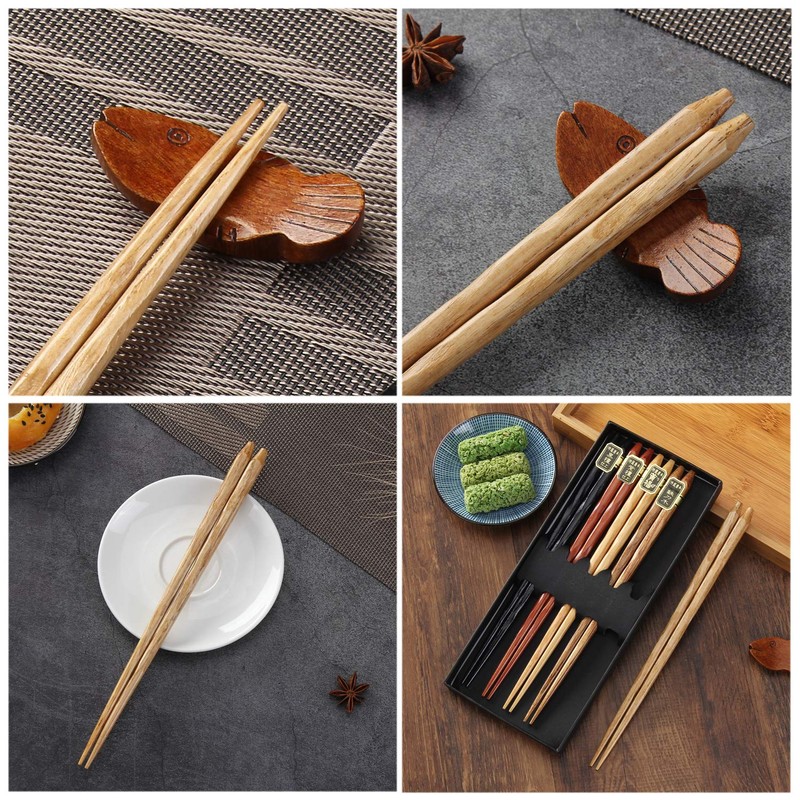 HuaLan Japanese Natural Wood Chopsticks Set, Reusable Classic Style Chopsticks