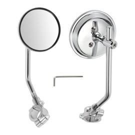 VekAuto 1set Motorcycle Rear View Mirrors Handlebar Mirrors Universal Adjustable Iron Plastic Chrome Silver Tone M10 Round Shape