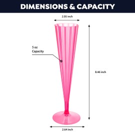 Party Essentials 20Count Hard Plastic Twopiece 5 oz Champagne Flutes, Neon Pink