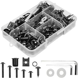 Motorcycle Fairing Bolt Kit, 177pcs, M5 M6 Screws, Aluminium Fasteners, Windscreen Mounting Kit (Silvery) (Black)