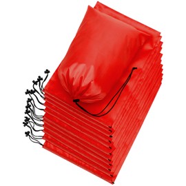 Drawstring Bag - Nylon Cinch and Ditty Stuff Pouch with Toggle for Gym, Sports, Luggage, Storage, Travel - Dopp Kit - Lightweight, Foldable and Compact Multi-Purpose Pack (10 x 15-12 pack, Red)