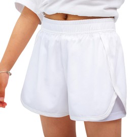 Hill & Sea Girls Swim Shorts 2 in 1 Bathing Suits Kids Quick Dry Boardshort Bottoms Swimming Swimwear with Compression Liner(White,10-12)