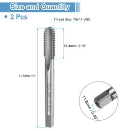 sourcing map Hand Bottom Tap 7/8-11 UNS 2B Thread Bottoming Style Threading Taps High Speed Steel HSS6542 Straight Flutes Screw Tapping Tool