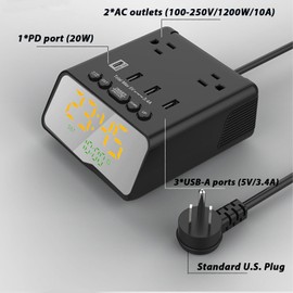 Alarm Clock with USB Ports, Charging Station, Electronic Clock, Phone Charger Night Light for Bedrooms, 4 USB Ports, 2 Outlets, Adjustable Brightness, Nightstand Clock