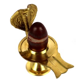 ASHIRWAD Narmadeshwar Shivling with Brass Jalheri (Yoni) Narmada River Banalinga Shiva Lingam Stone for Puja | AE000052-03 (4 inches)