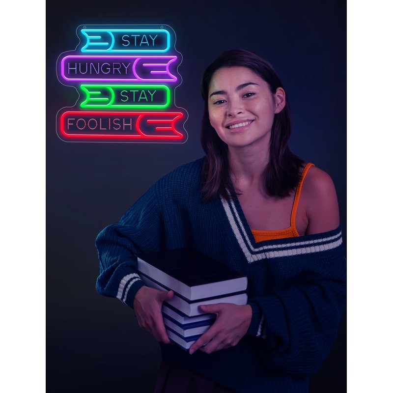 Lumoonosity Stay Hungry, Stay Foolish Book Neon Sign - Read