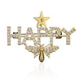 Bee Brooch Pins Women Enamel Crystal Insect Pin Lapel Pin Large Safety Pin (Gold)