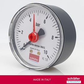 Schläfer 0930167 Hydraulic Pressure Gauge Rear Axial Connection 1/4 Inch Scale 0-10 Bar 63 mm for Thermal Systems Air Water Hydraulic Pressure Indicator