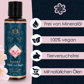 Panu Natural Massageöl Sakura - Pflegendes Körperöl zum Massieren - Hautöl mit feuchtigkeitsspendender Wirkung - Premium Body Oil - Veganes Massage Öl zum Entspannen