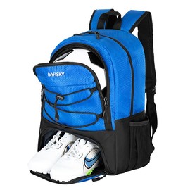 DAFISKY Soccer Backpack,Soccer Bag with Ball Holder, Water resistant Sport Equipment Bags Fit Basketball Volleyball Football - Color: BLUE