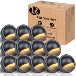 12 Pack Low Voltage LED Deck Lights, 2.5W 180lm Landscape Step Stair Railing Light IP67 Waterproof, Outdoor Accent Lighting Garden Post Fence Light 2700K Warm AC 12-24V/DC 12-36V UL-Listed Cord