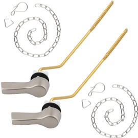 iFealClear 2Pack Brass Side Mount Toilet Tank Flush Lever, Universal Angle Handle Toilet Tank Trip Lever, Stainless Steel Flapper Chains, Brushed Nickel