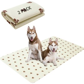 PUPTECK Washable Pee Pads for Dogs - Waterproof Reusable Puppy Potty Training Pads Whelping Mat - Fast Absorption Non-Slip Pet Food Feeding Mat (Beige, 36x72 Inch (Pack of 2))