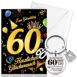 HOWAF Birthday Card for 60 Man and Woman, 60th Birthday Card for 60th Birthday Man Card, 60th Birthday Wife Keyring, Gifts for 60th Birthday, Black Gold