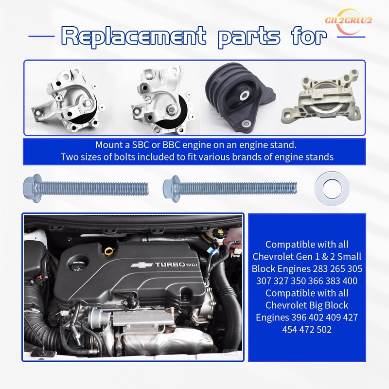 Engine Stand Bolt Kit 3/8-16 Compatible with SBC 305 327