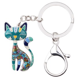 DALANE Enamel Alloy Sweet Cat Keychains Kitten Car Keyrings Pets Jewelry Gifts for Women Girls Purse Charms (Navy)