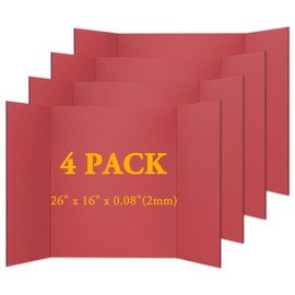 AKONEGE 4PCS Medium Trifold Poster Board 26" x 16" Red Tri Fold Presentation Boards, Corrugated Cardboard Picture/Project Display Boards for Event, Exhibition, Business, School Project, Science Fair