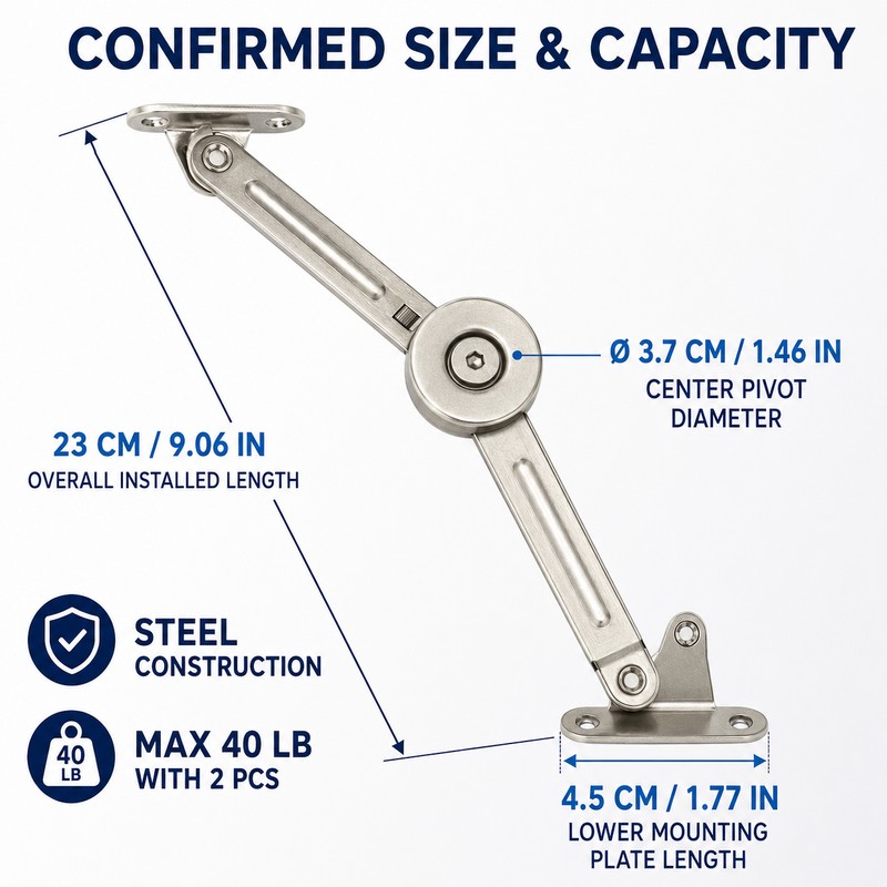 2-Pack Adjustable Steel Soft Close Lid Support Hinges, 40 lb