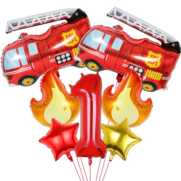 Fire Truck Party Decorations, 7pcs Fire Truck Birthday Party Balloons Fire Party Balloons for Firefighters 1st Birthday Fire Engine Rescue Themed Party Supplies