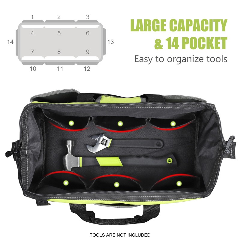 FASTPRO 16-inch Tool bag, Wide Mouth Tool Organizer with Large