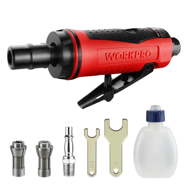 WORKPRO Air Die Grinder 1/4" 1/8", Pneumatic Mini Straight Grinder with Safety Lock for Polishing, Grinding, Rust Removal of Metal, Wood, Plastic (Rotation Speed: 25000 RPM)