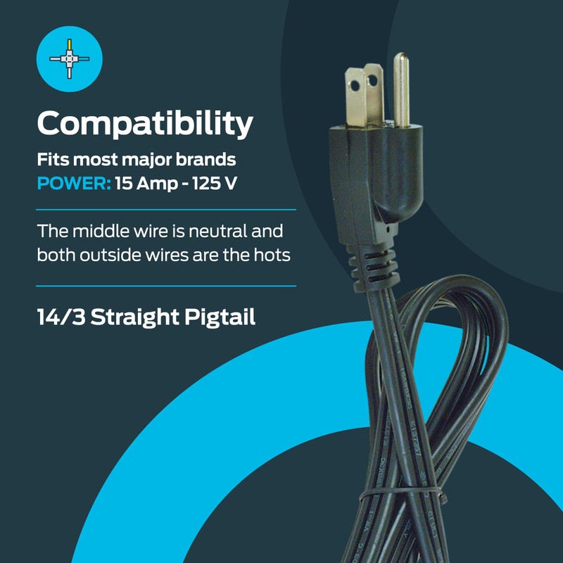 Eastman 3-Prong Dishwasher Power Cord, Straight Plug, 15 Amps, 6