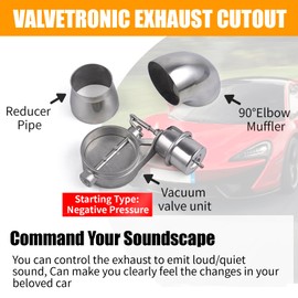 CNRAQR Universal 2.5" Vacuum Valve Exhaust Cutout with Stainless Steel Reducing Tube and Elbow Muffler