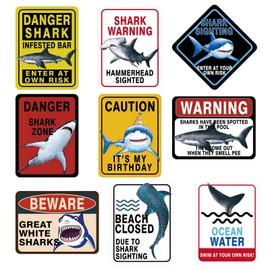 WERNNSAI Shark Birthday Party Decorations - 9 PCS Blue Shark Party Decoration Signs for Kids Boys Under The Sea Birthday Supplies Ocean Shark Signs Decor for Ocean Themed Baby Show Summer Party