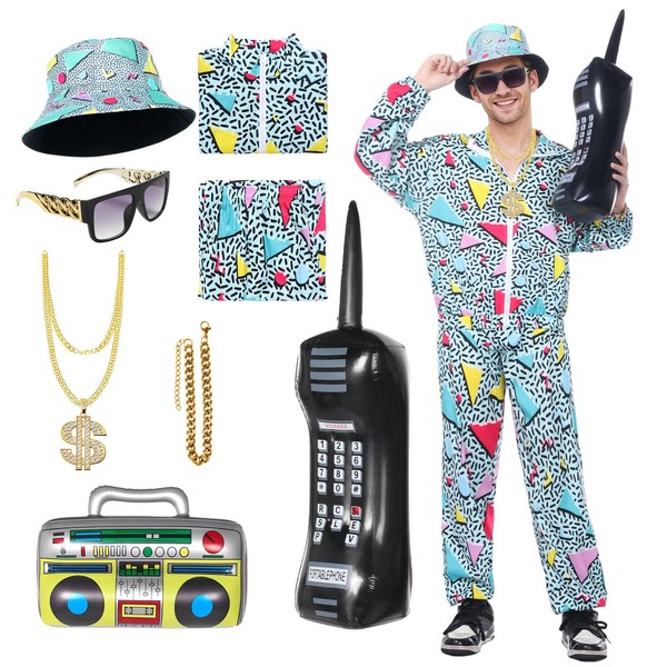 80s Tracksuit Costumes for Men 90s Hip Hop Shell Suit