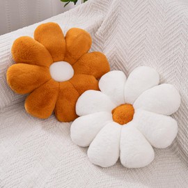 JZNEXD 2 Pcs Daisy Flower Brown White Throw Pillows Set, Cute Preppy Room Decor Aesthetic Decorative Brown Throw Pillows Floor Cushions for Girls Bedroom Bed Sofa Chair Decor (Brown & White)