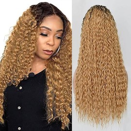 Weeybay Real Hair Wig Curly Wave Human Hair Wig Glueless Wear and Go 4 x 1 Lace Closure Wigs Women 100% Brazilian Bleached Knot Ombre Blonde Colour 2 Tones 24 Inches (61 cm)