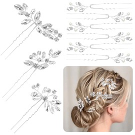 9 Pieces Bride Hair Pins, Rhinestone Hair Accessories for Women, Pearl Crystal Wedding Hairstyle Pieces for Brides, Vintage Hairstyle Jewelry for Bridesmaids Flower Girls Party (Silver)