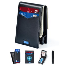 beforpet Wallet for Men RFID Wallet with 2 ID Window & Cash Slot, Bifold Slim Minimalist Wallet with Pop Up Card Holder for 12-13 Cards, Front Pocket, Gifts for Men (Black)