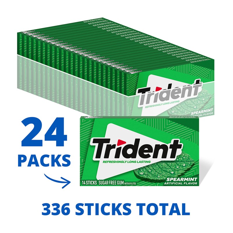 Trident Spearmint Sugar-Free Chewing Gum, Bulk, 24 Packs of 14