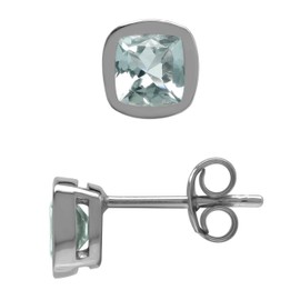 Silvershake Genuine 5 mm Cushion Shape Light Blue Aquamarine 925 Sterling Silver Stud Earrings