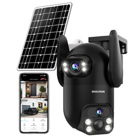 EKOLVOSK Solar Security Cameras Wireless Outdoor, Dual Lens 2K 360° View Cameras for Home Security, 2.4/5 GHz Wi-Fi, 2-Way Audio, Night Vision, Motion Detection, SD/Cloud Storage, IP65 Outdoor Camera