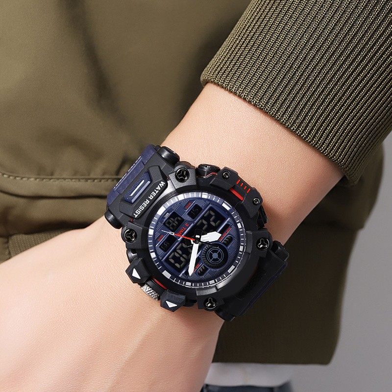 Men Digital Sports Watch Stopwatch Calendar Alarm Function Dual Time